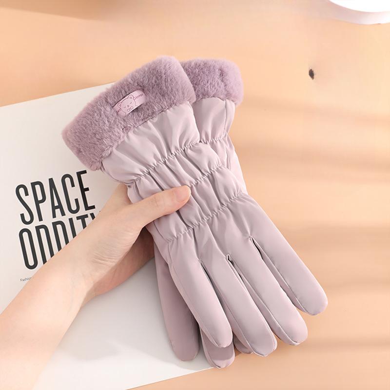 Autumn and Winter Gloves for Women In Warm Korean Touch Screen Driving Outdoor Cycling Electric Bike Windproof Cold Plus Lint Cotton Gloves