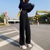 Women's High-Waisted Black Wide-Leg Cropped Jeans - Petite Korean Style, Hip Covering and Slimming.
