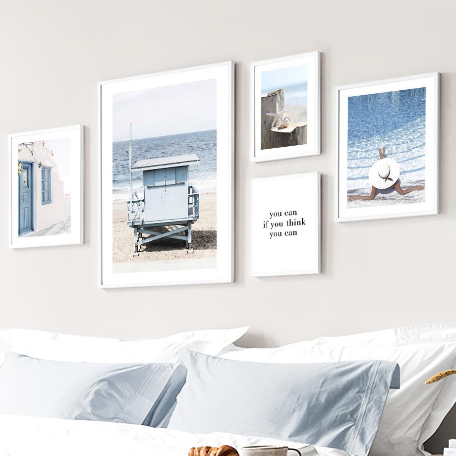 Blue Rose Ocean Beach Bike Starfish Lighthouse Posters And Prints Wall Art Canvas Painting For Living Room Decorative Pictures