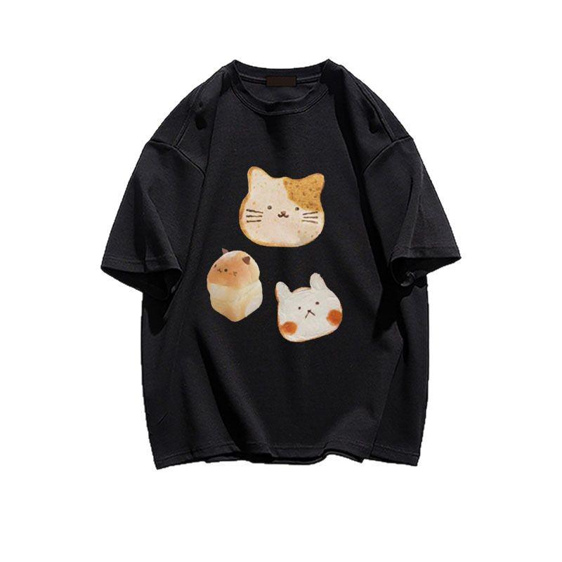 Damski letni T-shirt z czystej bawełny o luźnym kroju z prostymi ramionami - Unikalny i stylowy design