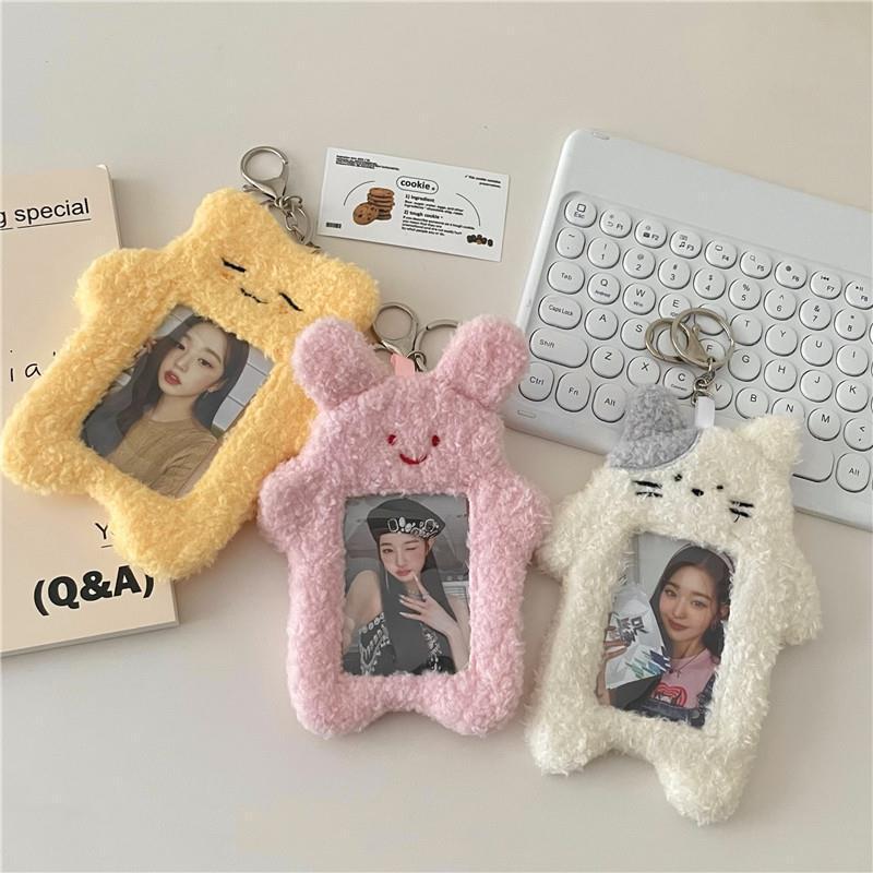 Korean Cartoon Cat Plush Card Holder: Starry Album Pendant for Student Polaroid Photos