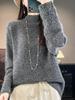 Women's Pure Wool Half-High Collar Sweater, Loose Fit, Cashmere Base Layer, Retro Jacquard Knit Pullover