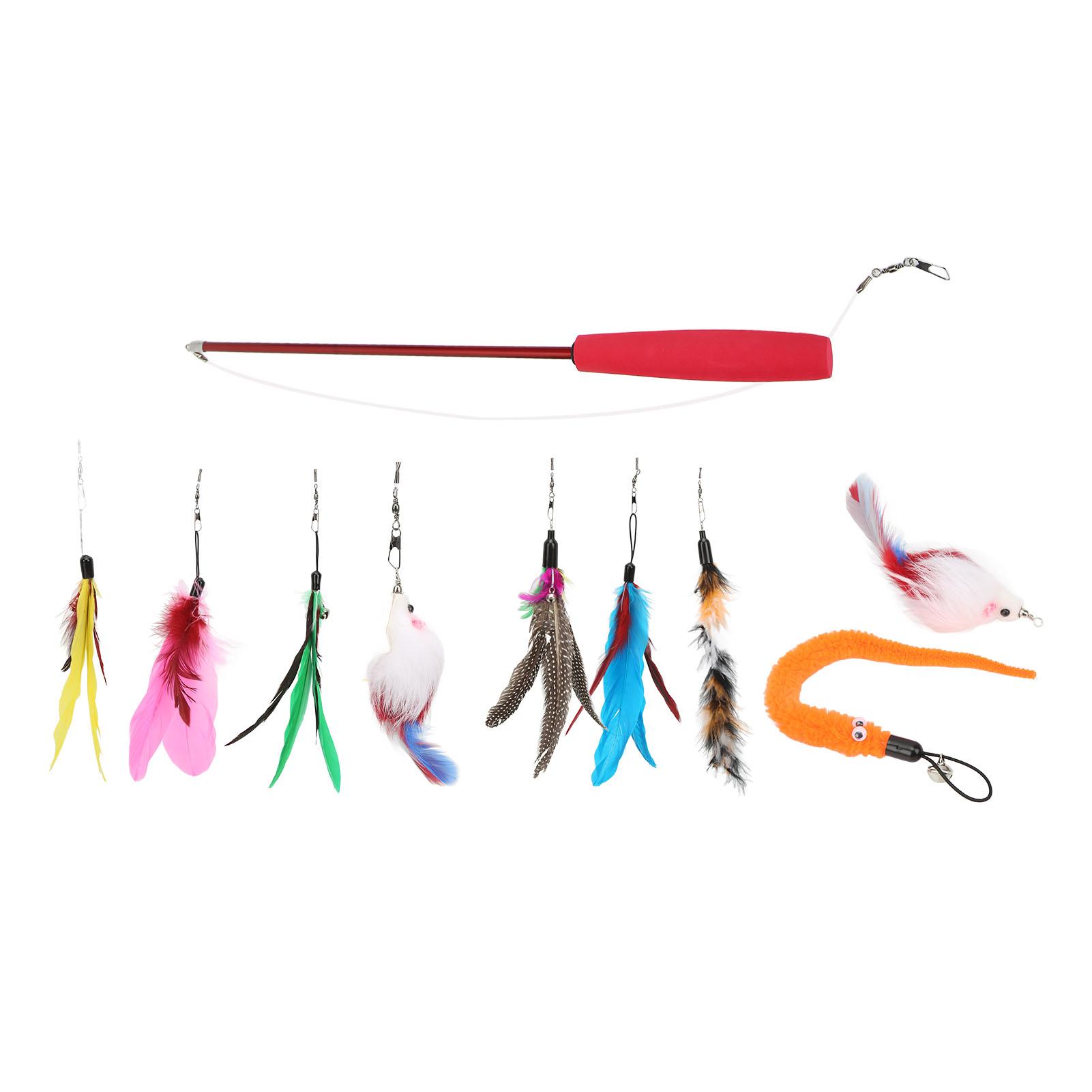 9pcs Cat Feather Wand Toy 3 Sections Retractable Cat Interactive Feather Toy for Cats Kittens