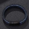 Punk Men Braided Genuine Braided Blue Leather Bracelet Black Stainless Steel Magnetic Buckle Bracelet Gifts Homme Pulsera
