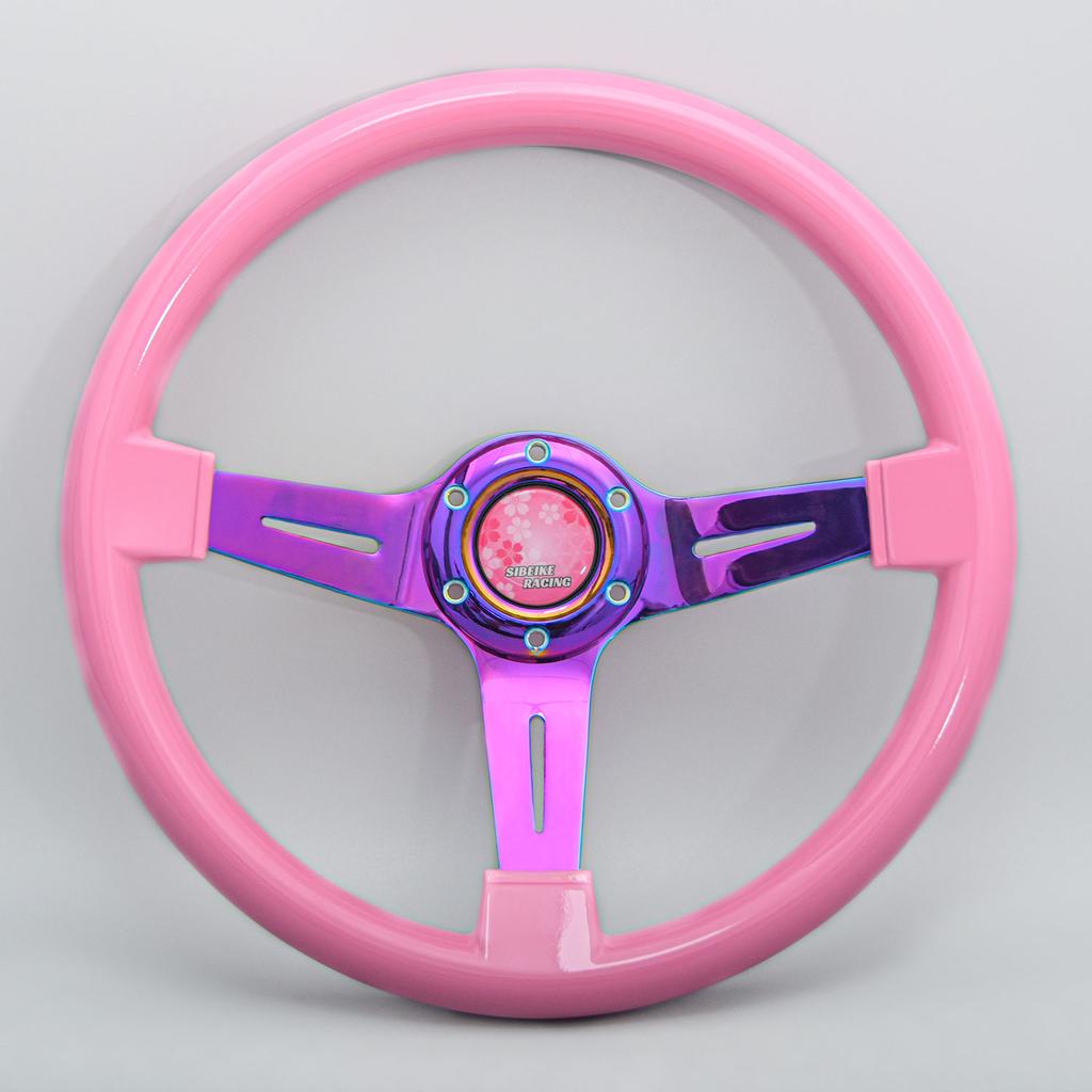 NEW JDM 14inch ABS Steering Wheel Neo Chrome Spoke Black White Pink Racing Sports Steering Wheel