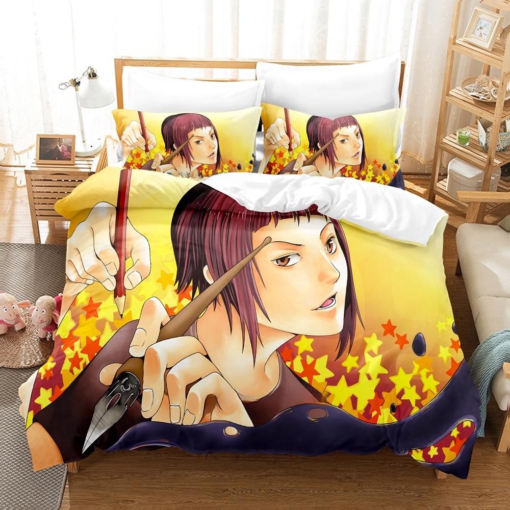 3D Printing Anime Bed Sheet Set Bakuman Bedding Set Single Twin Full Queen King Size Bed Set Adult Kid Bedroom Duvet Cover Sets
