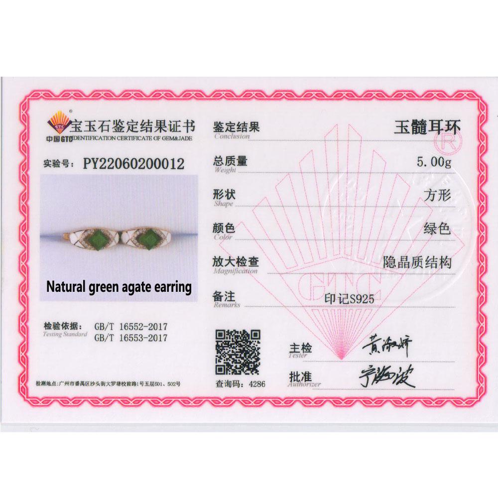 Bolaijewelry Cercei cu pietre prețioase din argint Sterling 925 cu agat verde natural, aur roz, cu design vintage, cadou pentru petrecere de aniversare pentru femei