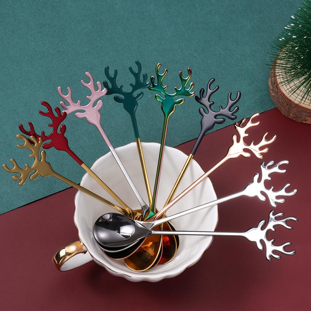 Desserts Stirring Spoon Stainless Steel Coffee Scoops Tea Scoop Christmas Spoons Xmas Antlers