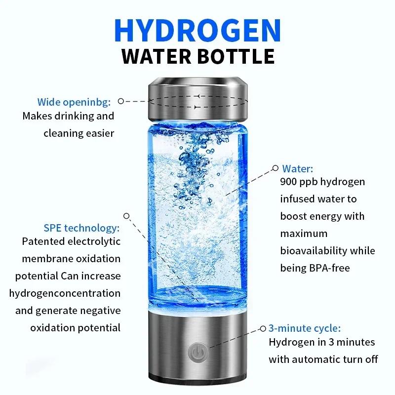 Portable Hydrogen Water Bottle with H2 Inhaler, SPE/PEM Dual-Core Generator for Health Wellness and Antioxidant Therapy
