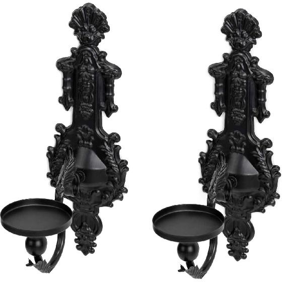 GAKA Wall Sconce Candle Holder Set of 2 Gothic Metal Candle Sconce Black Candle Holders Vintage Wall Mount Candle Holders Decorative,Black
