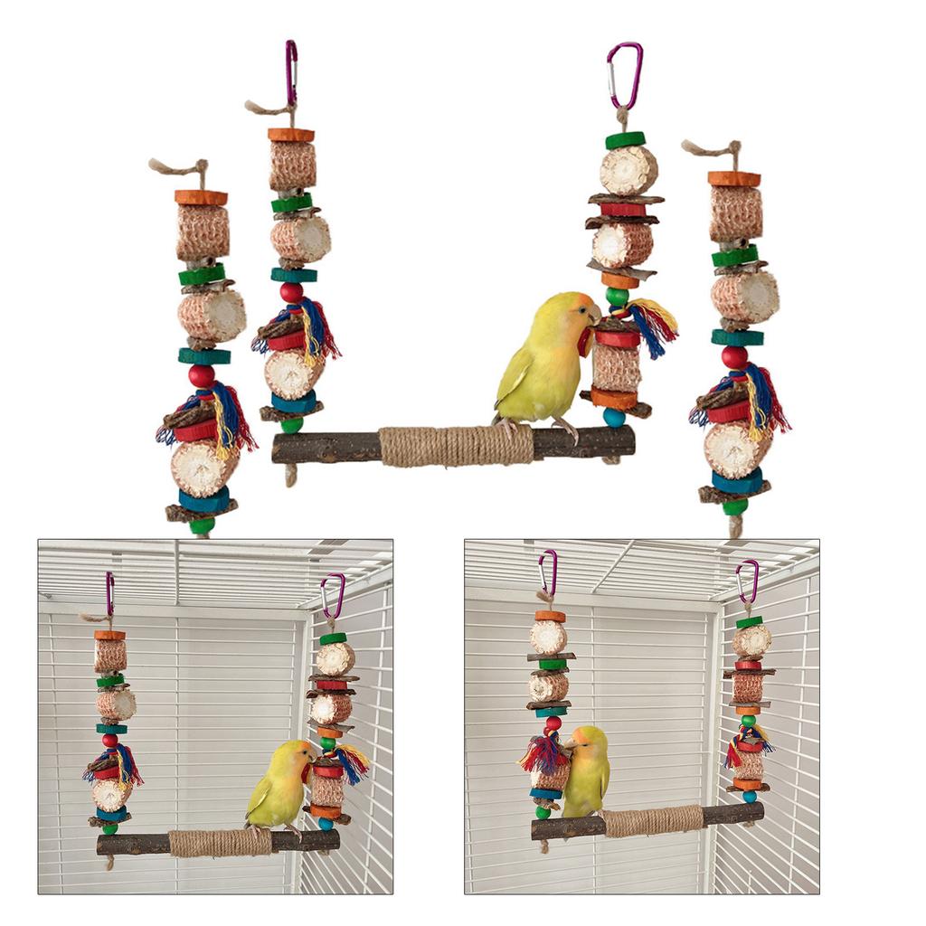 Bird Swing Parrots Cage Toy Swing Set Wooden Corncob Training for Small Size Birds Parrots Playstand Set