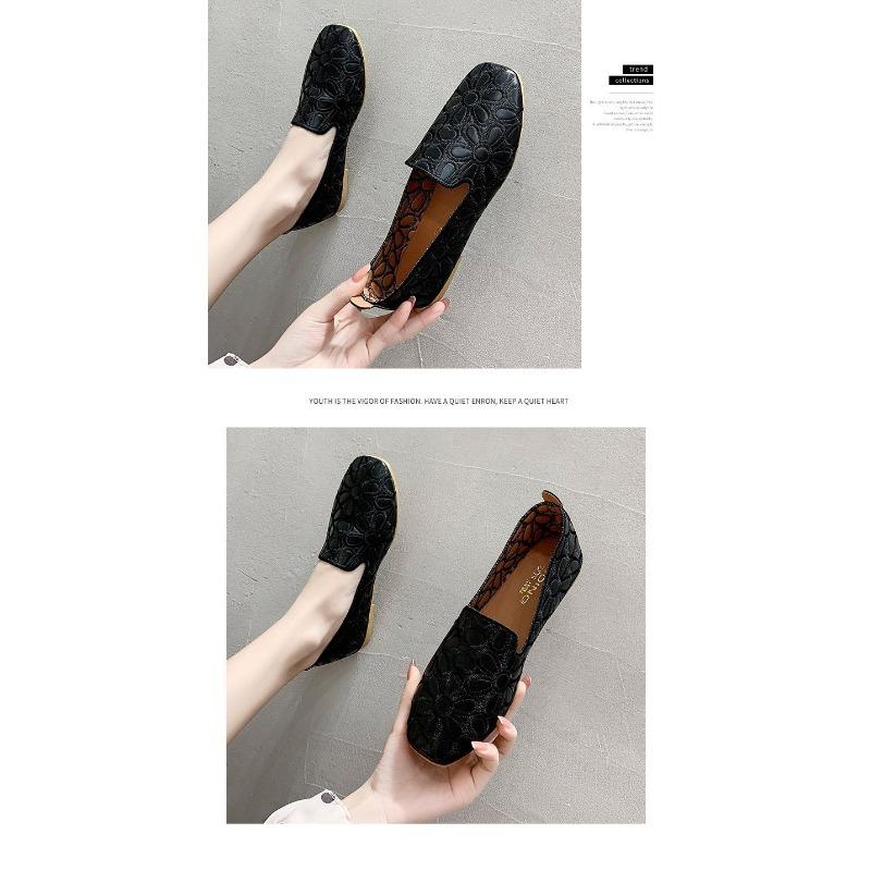 Large Size Square Head Shallow Mouth Flat Bottom Hollow Out Single Shoes