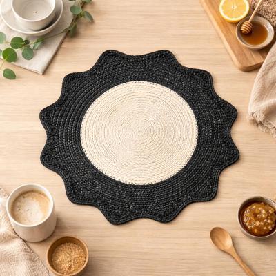 Charcoal Polyester Braided Placemat -Durable Round Table Mat for Dining