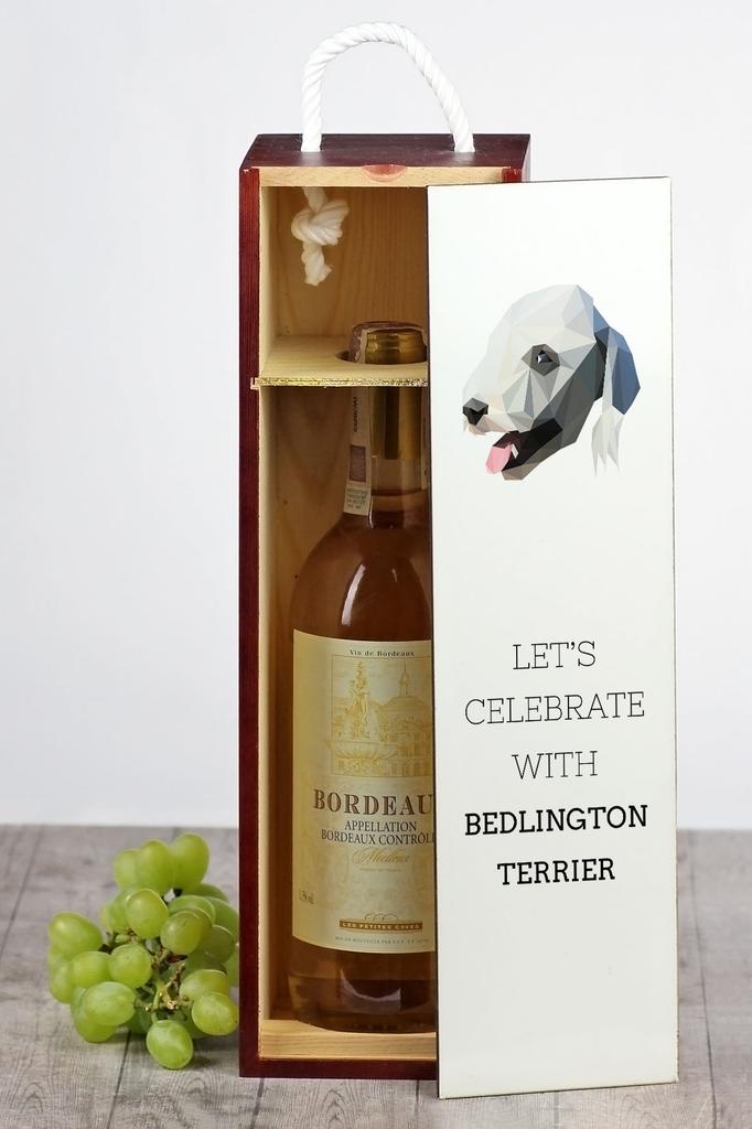 Bedlington Terrier, Rothbury Terrier - Geometryczne Pudełko Ze Zdjęciem I Napisem Na Wino Marki Art-Dog