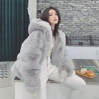 Cappotto invernale casual in pile spesso con cappuccio per donna