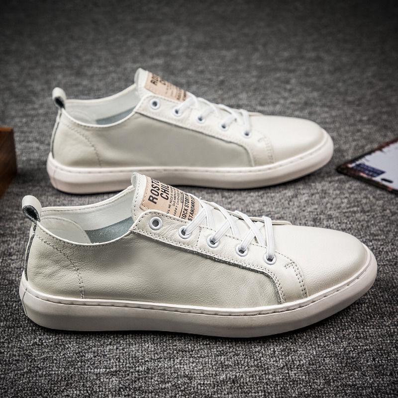 Men's Genuine Leather Sneakers - 2025 Korean Style Casual Versatile White & Black Shoes