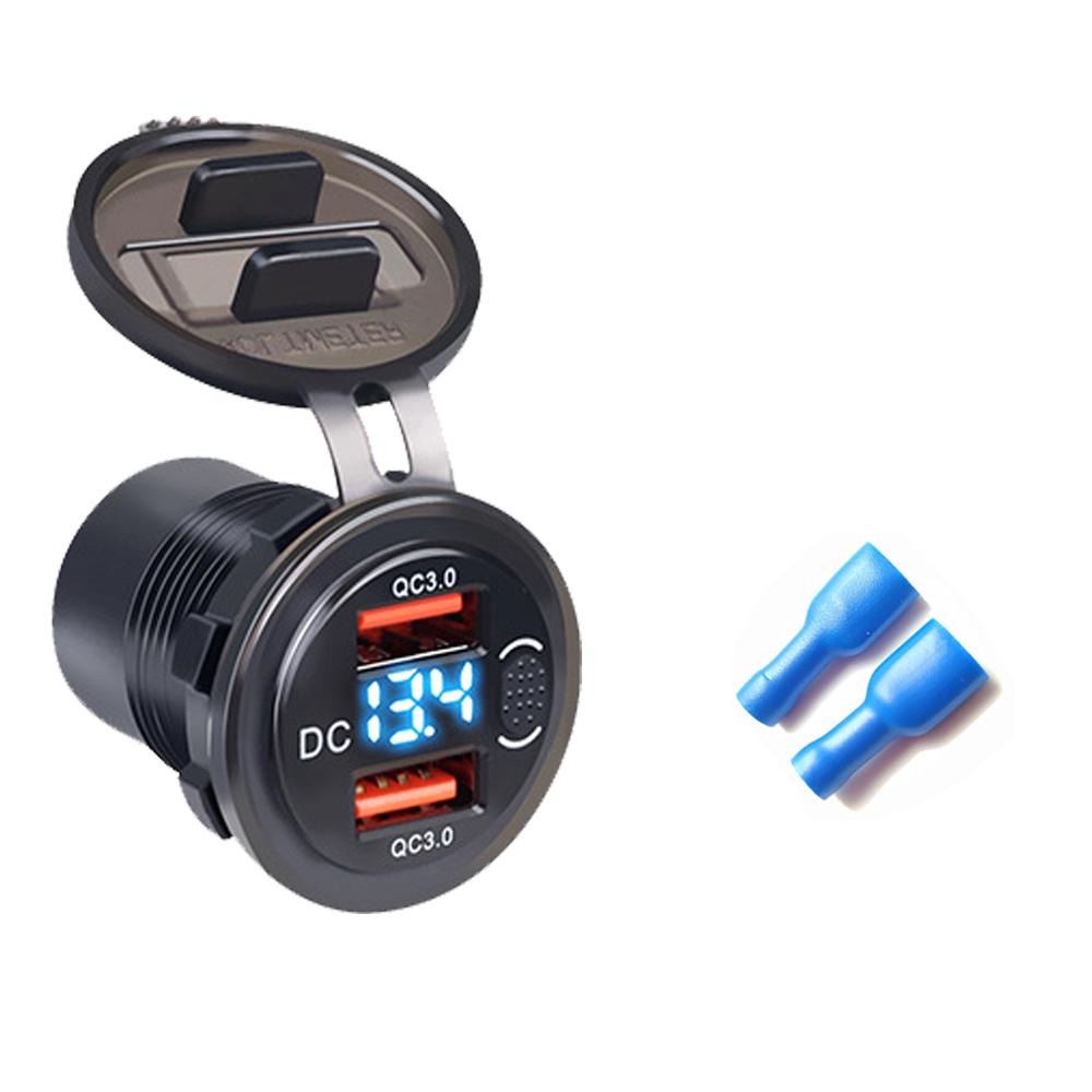 QC3.0 Dual USB 12V 24V 3.1A Car Charger Adapter With Voltmeter Fast Charger Socket Power Outlet LED Digital Display for Car Boat Marine Motorcycle