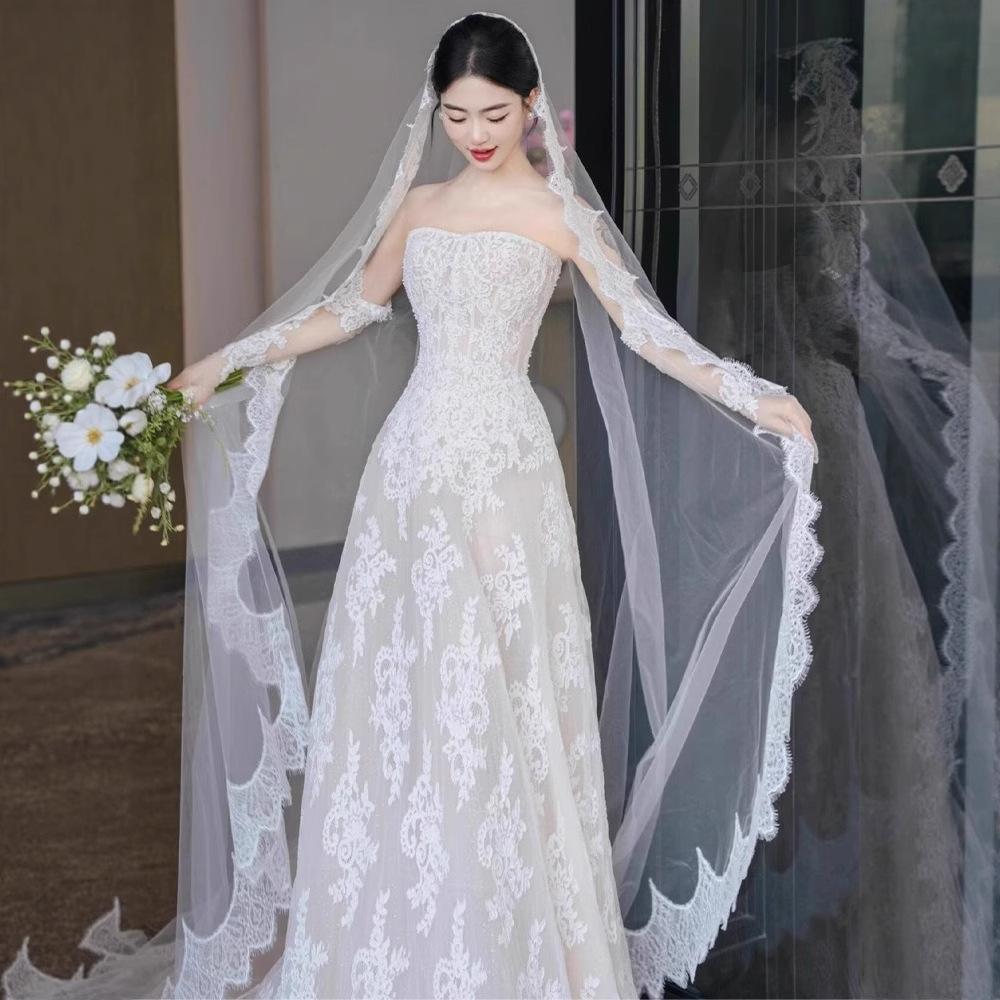 Tube Top Wedding Dress New French Light Simple Small Trailing Travel Photo Light Wedding Dress Bridal Main Dress Small Man