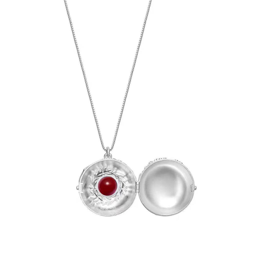 Wild Lily Double-Sided Embossed Pendant Necklace with Guardian Stone for Women