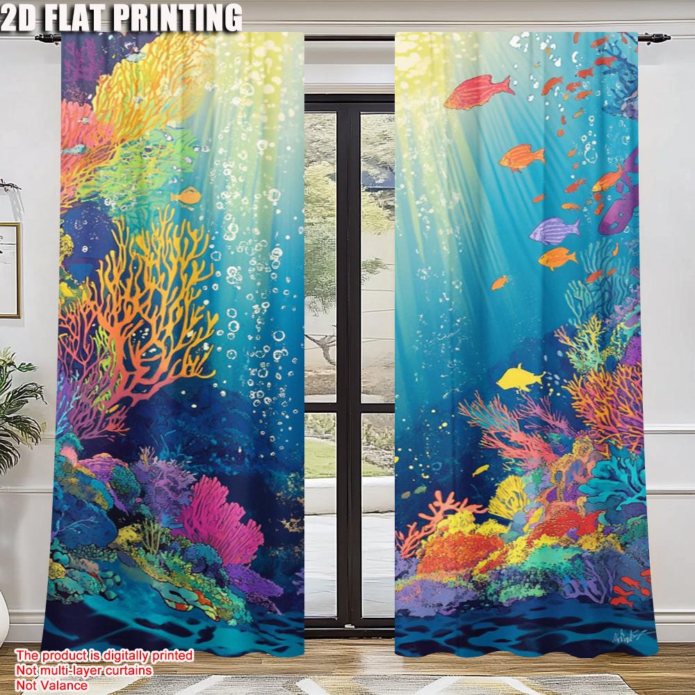 2pc     Window Drapes Underwater Blackout  Polyester Family Party Decoration Suitable for Decorations Clearance