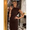 European and American Hot-selling Women's Clothing Spring New Fashion Slanted Shoulder Design Tight Hip-wrapped Pleated Irregular Dress