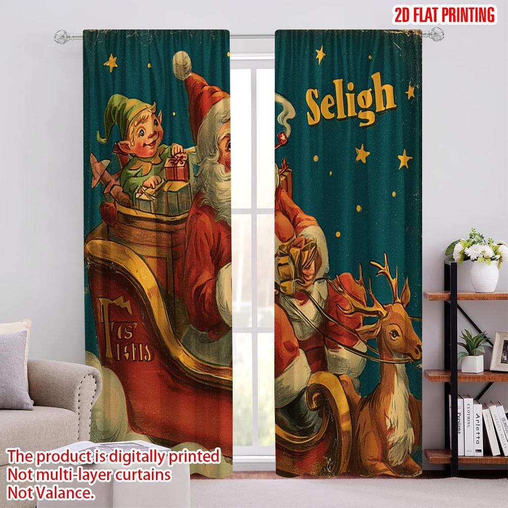 

2pcs,2D plane printing Popular Curtains Santa Claus Gift Durable 100% Polyester Fabric (without rod) Decorations Inside Use for 52.50 × 116.00 cm 2 pcs