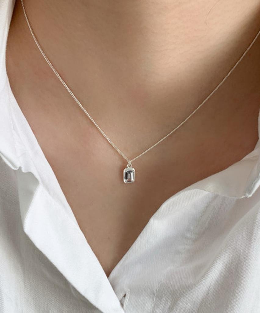 Alleun Silver 925 Cubic Square Pendant Chain Necklace