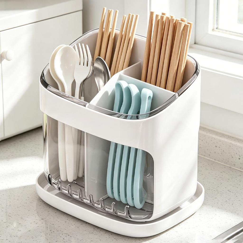 Plastic Kitchen Utensil Holder Draining Cutlery Organizer Kitchen Countertop Storage Basket Chopsticks Storage Holder
