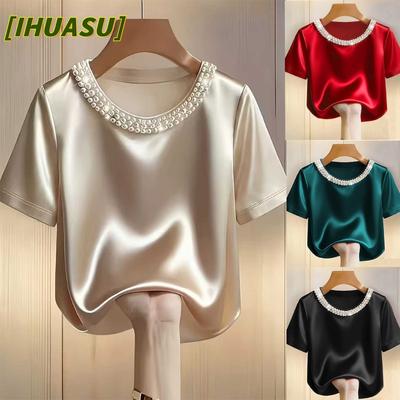 Women's Fashion Casual Solid Color Print Short Sleeve O-Neck Blouses & Shirts International Design