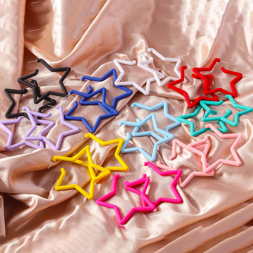 Cute Candy Colors Acrylic Hollow Star Hoop Earrings for Women Girls Simple Geometric Earrings Party Holiday Jewelry Gifts