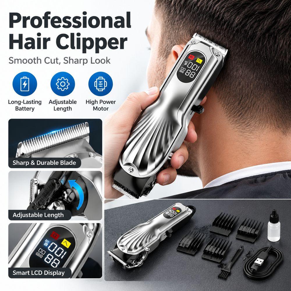 LCD Digital Display Hair Trimmer Rechargeable Bald Head Clipper Portable Electric Hair Clipper