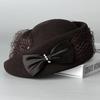 Damski Kapelusz Cloche z Mieszanki Wełny Australijskiej Beret z Welonem i Kokardą Kapelusz na Imprezę Kolacyjną Zimowy Kapelusz Filcowy Moda