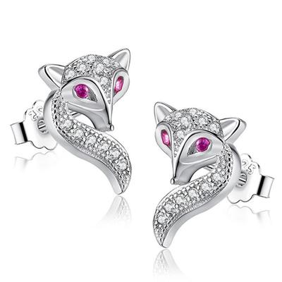 Fashion European And American Imitation Pure Silver Fox Small Ear Studs Korean Style Fashion Accessory Women's Jewelry