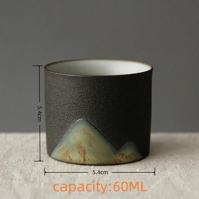 1Pc Japanese Style Handmade Stoneware Tea Cup Kung Fu Tea Set Tea Cup Small Single Cup Ancient Style Quiet Road Cup Bowl Teacup