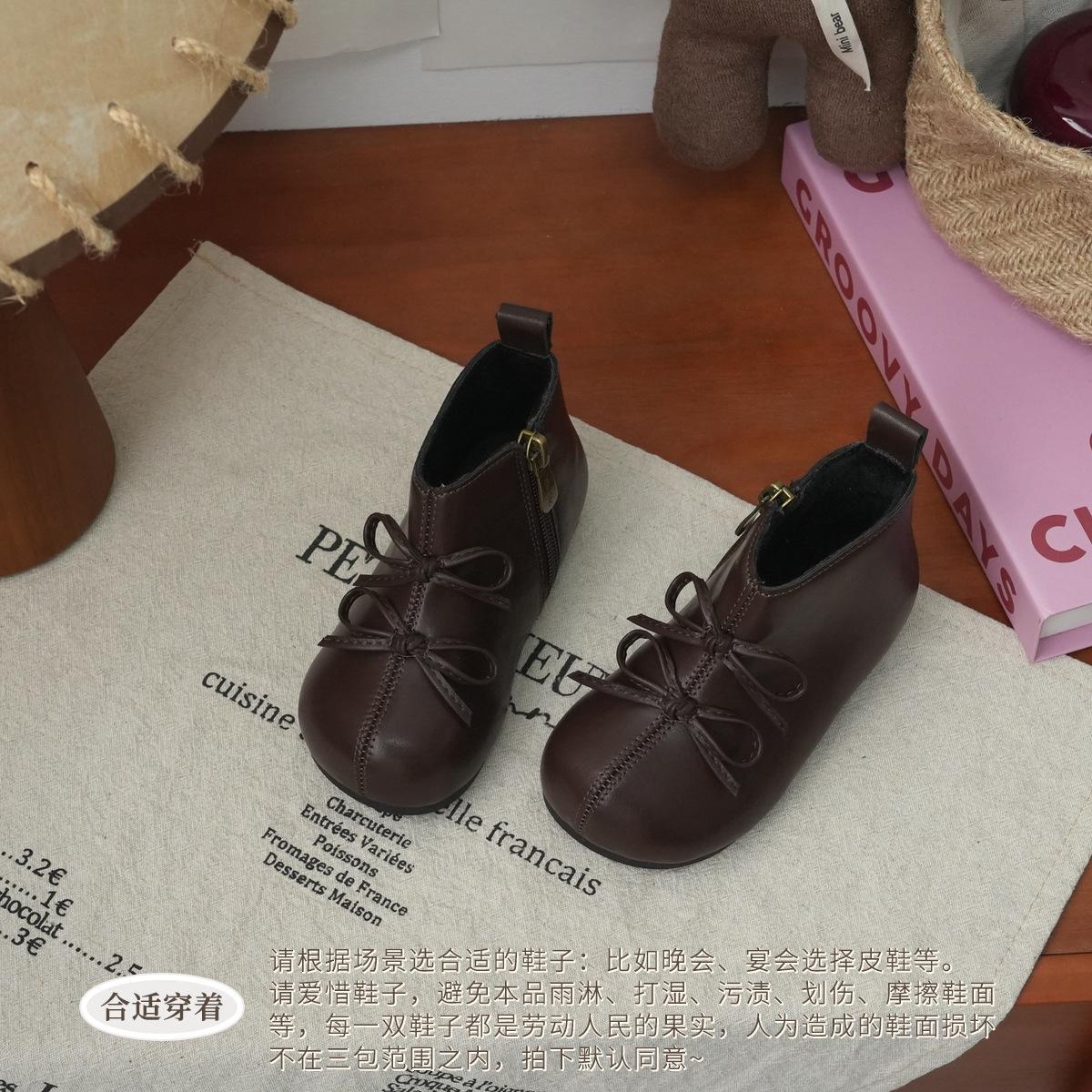

XSHX Little Qianjin Girls Simple Leather Boots Medieval Cute Side Zipper Soft Sole Medium Tube [Wenzhou Shoes] 25