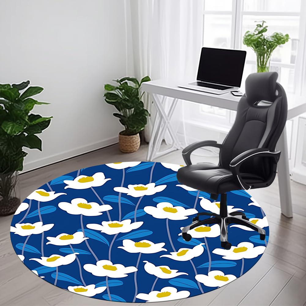 1PC Floral Pattern Office Round Area Rug, Mat Suitable For Office, Under Office Chairs Bedroom Living Room Home Decor, Room Deco