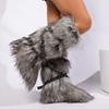 Y2K Spice Girls Sexy Tall Snow Boots New Cross Belt Buckle Fur Fluffy Boots
