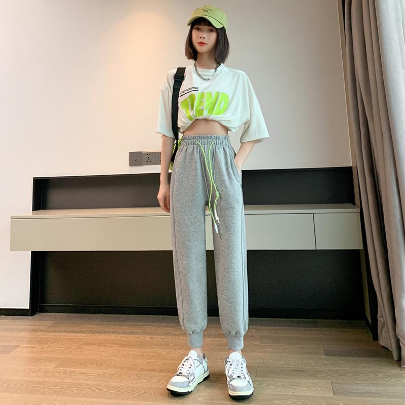 

Gray sweatpants women s spring and summer thin loose high waist tied feet and thin sweatpants versatile casual pants women M (suitable for 95-54 kg)