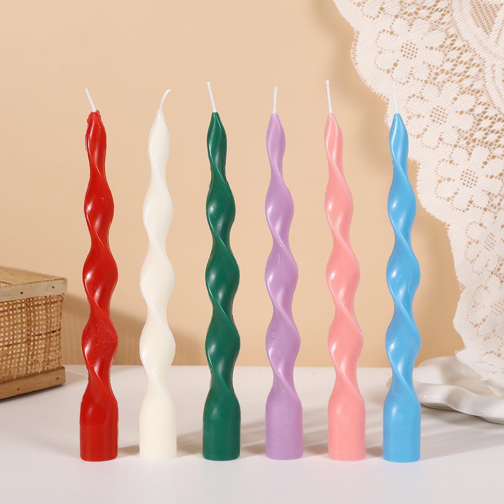 25cm Classic Colorful Threaded Long Rod Candle Household Creative Odorless Twisting Rod Wax