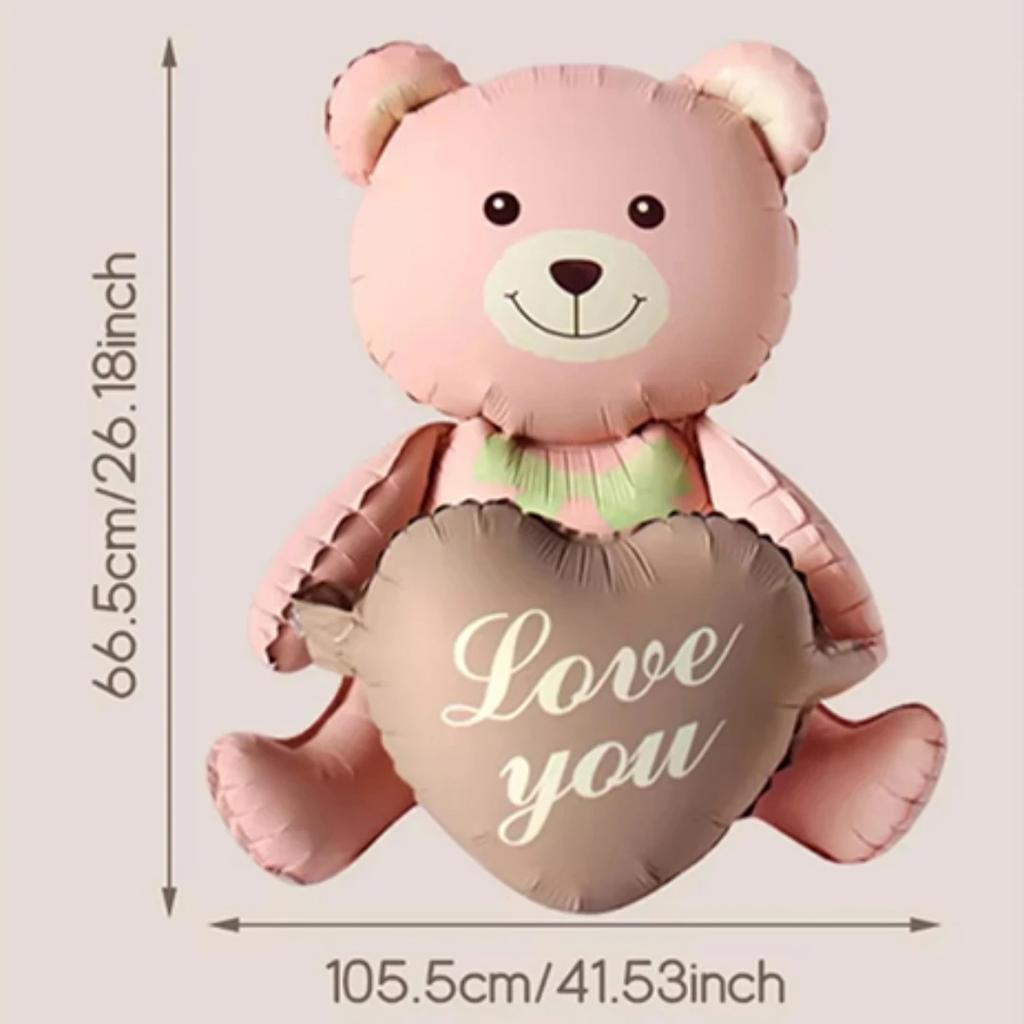 3D Matte Standing Bear Foil Balloons Bear Hold Heart Wedding Birthday Party Decoration Balloons Gifts Supplies