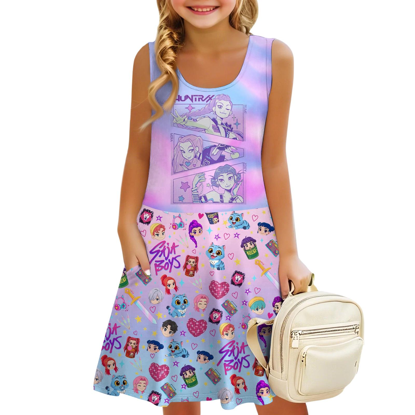 

Children s Sleeveless U-neck Summer A-line Floral Casual Holiday Dress 160 кавун червоний колір