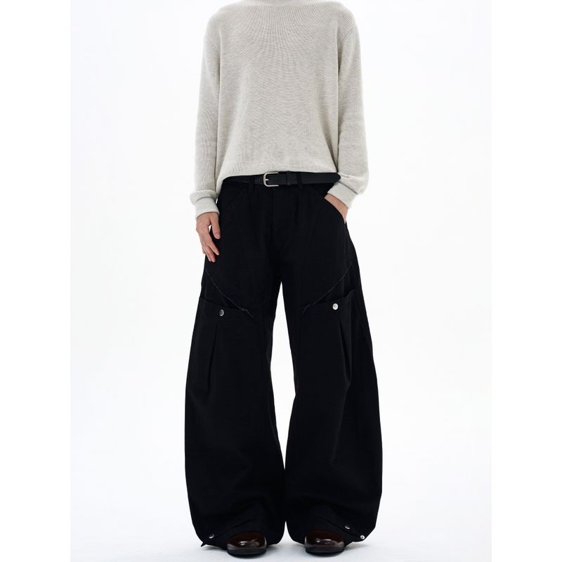 Kisko American Retro Three-Dimensional Deconstructed Design Work Pants Unisex Trendy Loose Straight Casual Scimitar Pants
