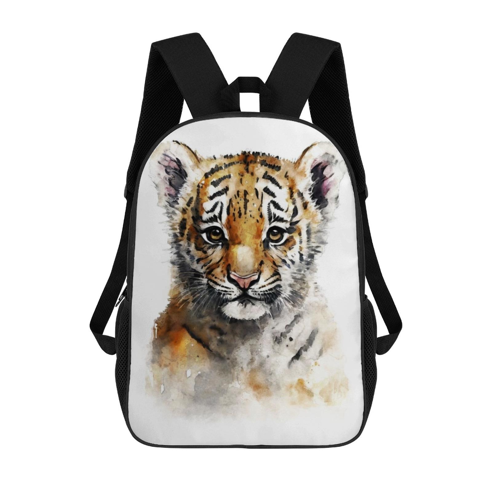 Leather Bag Unisex Kids Cute Baby Tiger Watercolor Bolsa 17 Inch School Backpack Mochilas Escolares School Bag Zipper Bolso Mochila Mochilas De Hombre B