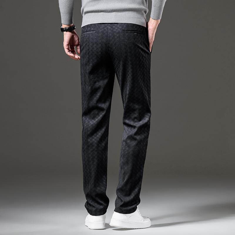 Corduroy men's elastic diamond plaid casual trousers male youth Korean version of the Slim small straight high-waisted men's trousers