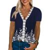 Summer Women's Short Sleeve Tees Elegant Lace V-neck Print Casual Comfortable T-Shirt Female
