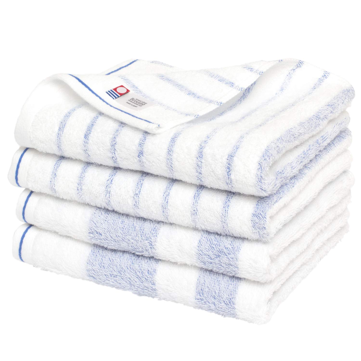 Bloom Imabari Towel Certified Natural Border Face Towel 4-Piece Set, Made in Japan (Blue Border)