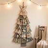 Vintage Patchwork Christmas Tree Door Hanging Handmade Hand-Sewn Oversized Fabric Christmas Tree Cozy Soft Plaid Print