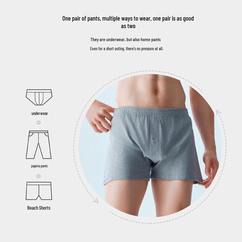 Yiershuang Men's 100% Cotton Loose Boxer Briefs (3-Pack)