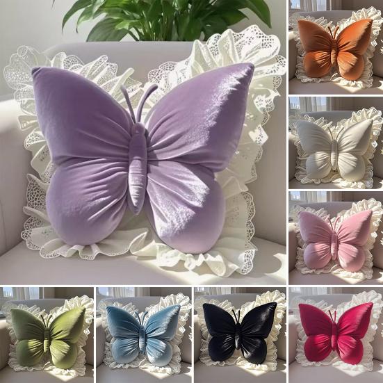 Decorative Butterfly Pillow Velvet Butterfly Throw Pillow with Lace Trim Sofa Couch Car Pillow Home Decor Gift for Housewarming Birthday