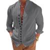 Men Summer Shirt Long Sleeve Stand Collar Single-breasted Casual Buttons Daily Wear Slim Fit Solid Color Beach Shirt Male Clothes